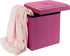 Simplify Velvet White Piping Folding Storage Ottoman, Toy Box Chest, Tufted Padded Seating, Bench, Foot Rest, Stool, Single, Pink...
