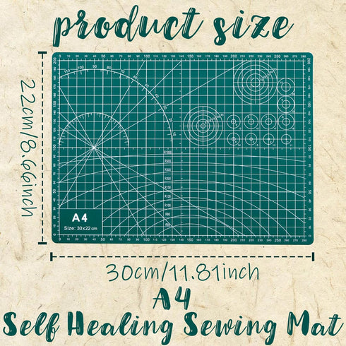 Self Healing Cutting Mat, A4 Self Healing Sewing Mat, Double Sided Quilting Craft Cutting Board for Hobby, Green Fabric Cutting Mat for Craft Art ...