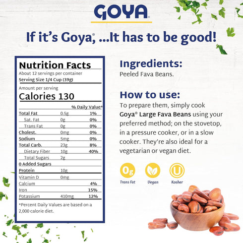 Large Fava Beans by Goya, Whole Dried Beans, Nutritious and Versatile, Rich in Fiber, 16oz. Bag...