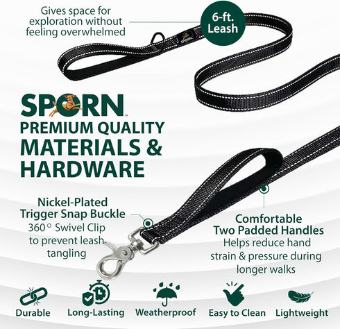 Sporn Dual Handle Padded Dog Training Leash, 6ft Long Dog Leash Heavy Duty for Maximum Control, 360-Degree Swivel with Reflective Strap for High V...