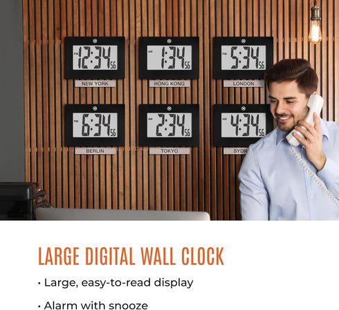 MARATHON Large Digital Wall Clock with 8” Display, Black - Easy to Read...