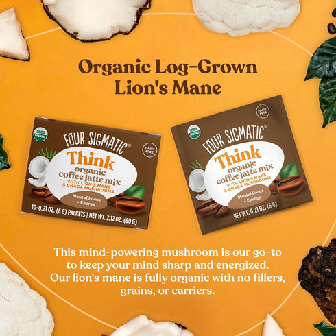 Mushroom Coffee Latte by Four Sigmatic | Daily Dose Alternative | Organic Instant Coffee Latte Mix with Lion's Mane, Chaga Mushrooms & Coconut Mil...