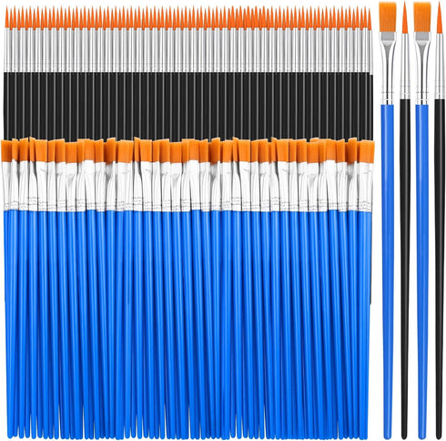 200 Pcs Small Paint Brushes Bulk, Anezus Kids Paint Brushes Detail Fine Brushes with Flat and Round Tip Acrylic Paint Brushes Set for Classroom Wa...