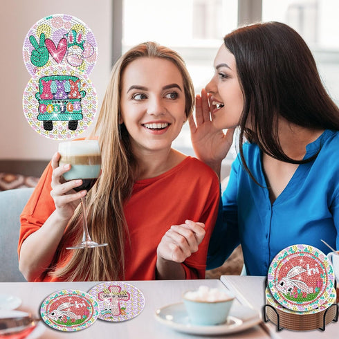 8 Piece Easter Diamond Coaster Kit Holder DIY Easter Diamond Art Coaster Coaster Diamond Kit for Adults Spring Easter GIF Supplies...