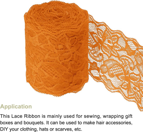 MECCANIXITY 3 Inch Wide 10 Yard Lace Ribbon Floral Pattern Orange Lace Trim Ribbon for Sewing Making, and DIY Crafts, Gift Wrapping, Bouquets, Wed...