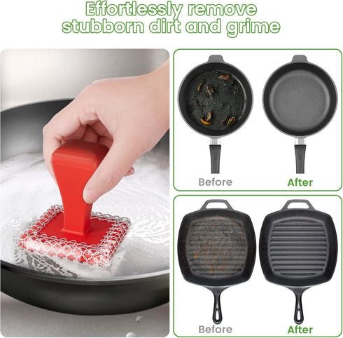 Cast Iron Scrubber & Scraper Kit - 316 Stainless Steel Cast Iron Cleaner - Chainmail Scrubber for Cast Iron Pans Skillets Sink Dish Scrub Chain Li...