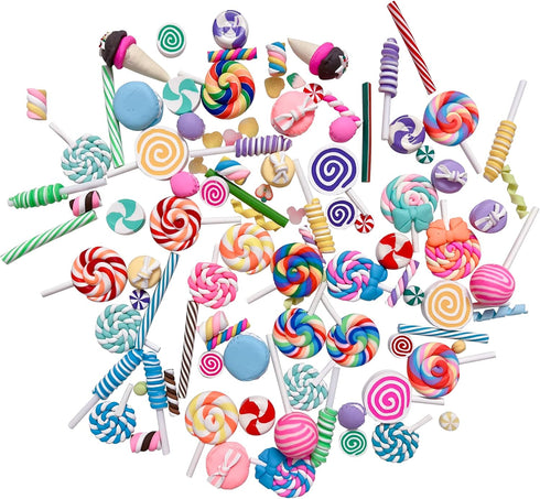 100pcs Miniature Candy Lollipop Decor Mixed Polymer Clay Sets for Childs Pretend Kitchen Play Cooking Game DIY Party Doll house Accessory...