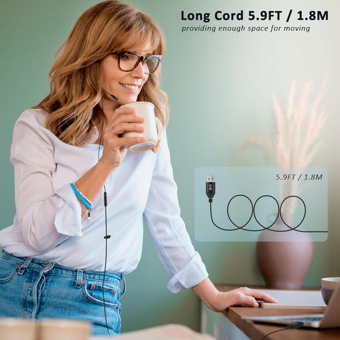 Single-Side Earbud with Boom Mic, USB-A Plug for PC, Mac, Laptop, Desktop, PS4, PS5 & Call Center, Ideal for Conference, Gaming, Remote Work, 5.9F...