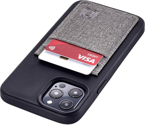 Dockem M2T Wallet Case for iPhone 12 Pro Max: Hidden Metal Plate for Magnetic Mounting with Canvas Style Synthetic Leather, 2 Card Slots (Black/Gr...