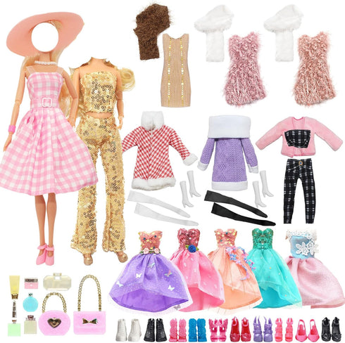 36 Pcs Doll Clothes for 11.5 inch Doll Include 1 The Movie Pink Dress 1 Sequn Outfits 1 Winter Set 3 Fashion Dress 1 Shawls 14 Makeup Kit 1 Hat 12...