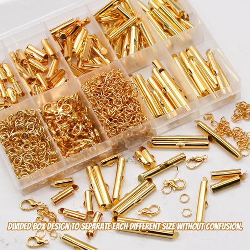 JOJOPLAY All Size Slider Clasp for Beading Slide Tube Cord Ends with Open Jump Rings Lobster Clasp Chain Extender Jewelry Finding Kit Bead Loom En...