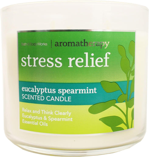 Bath and Body Works 3-wick Limited Edition Candle AROMATHERAPY COLLECTION (Stress Relief - Eucalyptus Spearmint)...