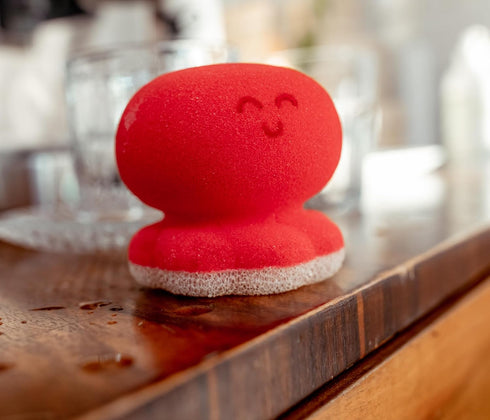 Happy Octopus Dish Scrubber (Pack of 4) - Ergonomic Kitchen Sponge Cleaning Supplies - Heavy Duty, Non-scratch, All-surface Smiley Sponges with Si...
