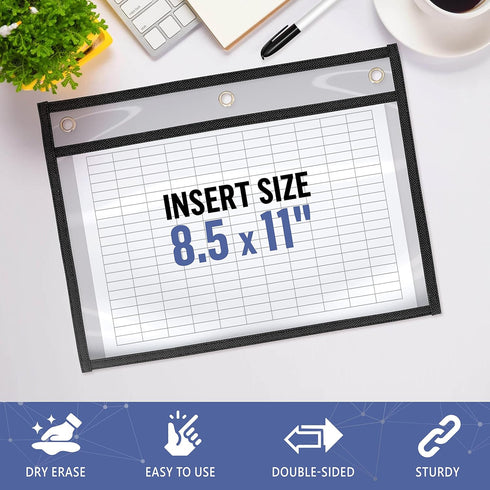 5 Pack Horizontal Job Ticket Holders 8.5x11 - Landscape Shop Ticket Holders 8 1/2 x 11 - Work Order Plastic Sleeves for Documents - Dry Erase Pock...