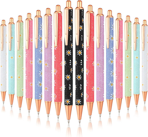 Jutom 16Pcs Fancy Pens for Women Glitter Ballpoint Pens Pretty Cute Sparkly Pen Metal Retractable Writing Pen Black Ink Medium Point 1.0 mm Journa...