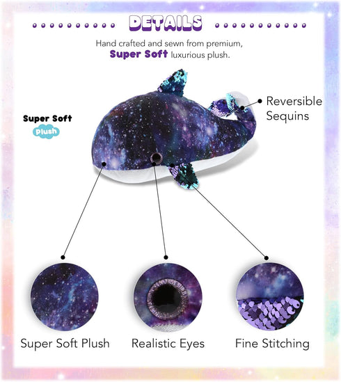 DolliBu Whale Space Flip Sequin Plush 13 Inch, Flipping Reversible Sequins Huggable Stuffed Animal, Colorful Nautical Galaxy-Theme Whale Plush Toy...