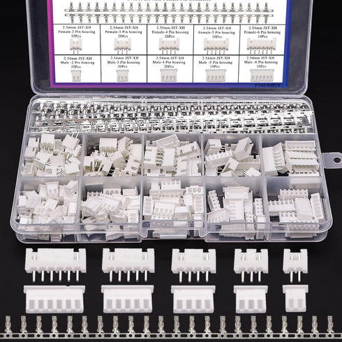 Taiss 560PCS 2.54mm JST-XH Connector Kit 2.54mm 2/3/4/5/6 Pin Housing Female and Male Adapter Cable Connector Plug,JST Connector Female Pin Head C...