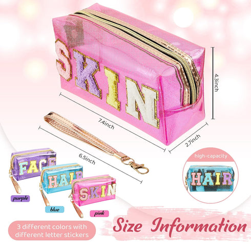 Amylove 3 Pcs Preppy Patch Bag Transparent Makeup Bag Beach Bag Accessories Waterproof Cosmetic Bags Portable Cosmetic Bag Travel Pouch for Women ...