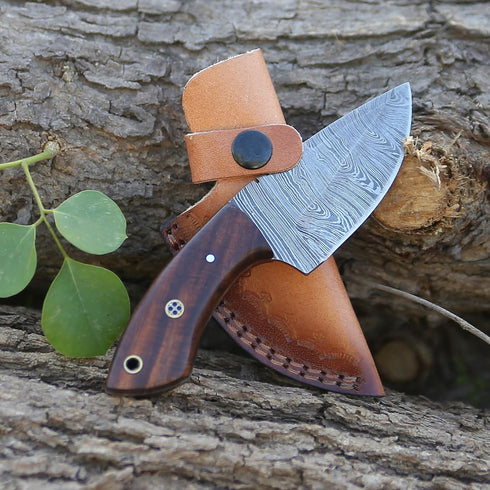 Hunting Knife with Leather Sheath 6-inches Full-tang Fixed Blade Tactical Handmade Damascus Knife, Ideal for Skinning, Outdoor Camping, Hiking, Hu...
