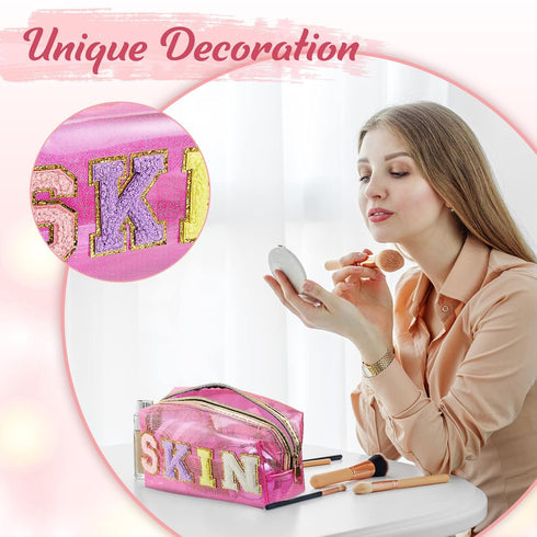 Amylove 3 Pcs Preppy Patch Bag Transparent Makeup Bag Beach Bag Accessories Waterproof Cosmetic Bags Portable Cosmetic Bag Travel Pouch for Women ...