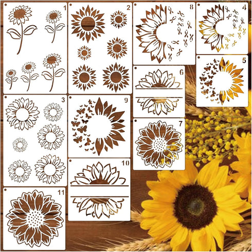 Large Sunflower Stencils for Painting Small Sunflower Paint Stencils for Painting on Wood Burning Art Craft Canvas Furniture Wall (11sunflower)...