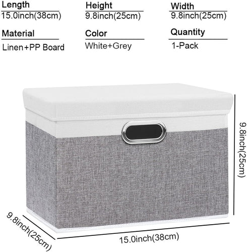 Yawinhe Collapsible Storage Box, Waterproof Storage Basket Bins, with Lids and 2 Handles, Closet Organizers, for Clothes, White/Gray, 15''Lx9.8''W...