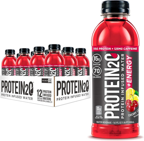 Protein2o 15g Whey Protein Infused Water Plus Energy, Cherry Lemonade, 16.9 oz Bottle (Pack of 12)...