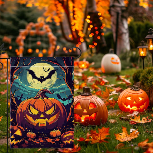 Halloween Garden Flag, 12x18 Inch Double Sided Burlap, Halloween Scary Pumpkin Garden Flag, Fall Holiday Outdoor House Decoration?Lawn Flag Yard F...