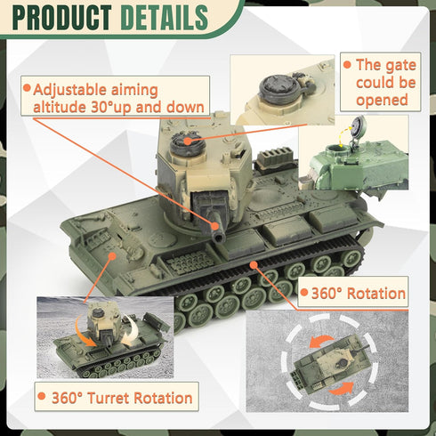 1:72 US Army Tank ? Army Men Toys Playset, includes 2pc US Tank-7 Models with 10pc Toy Soldiers, Desert Tan and Olive Drab Green, Perfect Military...