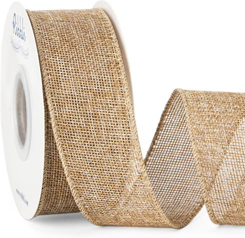 Ribbli Burlap Wired Edge Ribbon,1-1/2 Inch x 10 Yard,Natural,Solid for Big Bow,Wreath,Tree, Outdoor Decoration...