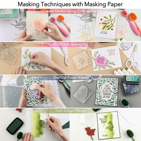 80 Sheets/Set Masking Strips Stamping Mask PaperAdhesive Stamp Masking Paper for Crafting, Repositionable Low-Tack Adhesive Sheets15.2x21cm/6x8.3i...