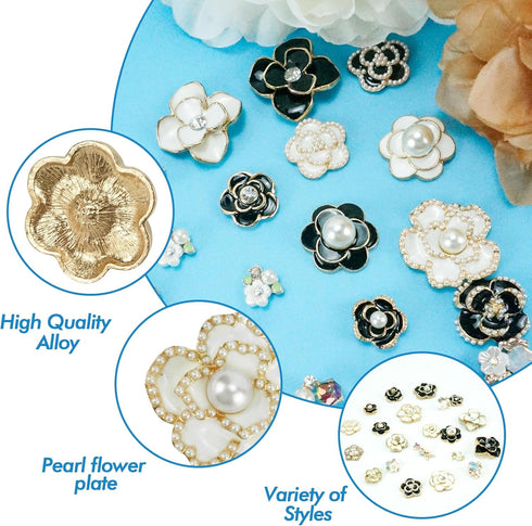 21Pcs Rhinestone Pearl Embellishments Mixed Colors Flower Imitation Pearl Alloy Flatback Cabochons Accessories Set for DIY Jewelry Making...