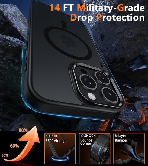 FNTCASE for iPhone 15 Pro-Max Case: Strong Magnetic Phone Case with Screen Protector | Camera Protector Translucent Matte Slim Shockproof Military...