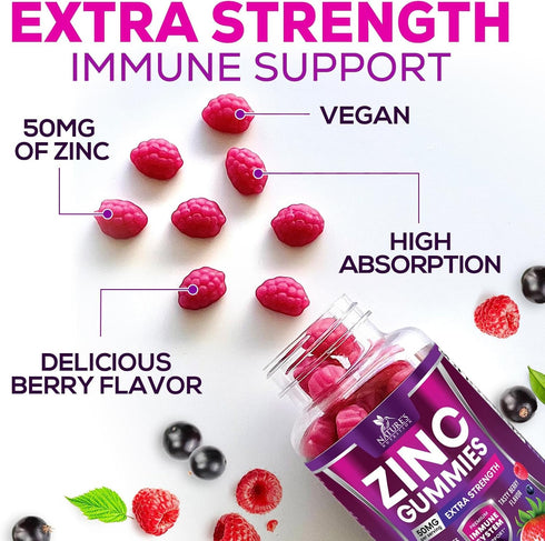 Zinc Gummies for Adults 50 mg - High Absorption Immune Health Support Gummy & Antioxidant Chewable Supplement, Zinc Vitamin for Men and Women, Veg...