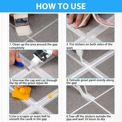Tile Grout Repair Kit, 2 Pack White Grout Filler Tube, Fast Drying Grout Repair Kit, Grout Repair for Bathroom Shower Kitchen Floor Tile, Restore ...