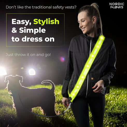 Rechargeable Led Reflective Lighted Vest for Walking in The Dark, LED Reflective Sash, Night Dog Walking Gear, Dog Lights for Night Walking, Refle...