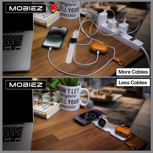 Charging Station for Multiple Devices - 3 in 1 Mini Wireless Foldable Magnetic Charger Dock - Travel Charging Pad (Compatible with iPhone 15/14/13...