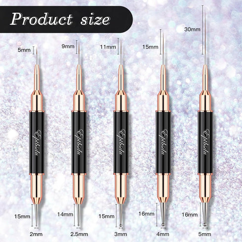Double Ended Nail Art Brushes, Eptbsdu 5 PCS Nail Design Painting Tools including Nail Fine Liner Brushes and Nail Dotting Pens, Black...