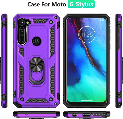 Androgate Moto G Stylus/Pro Case with Tempered Glass Screen Protectors, Ring Kickstand Car Mount, Shockproof Cover, Purple...