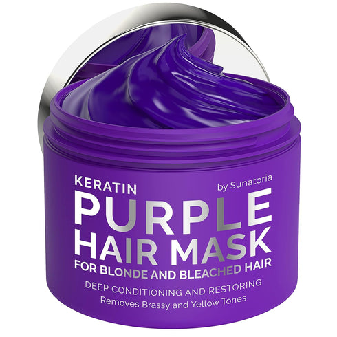 SUNATORIA NEW Keratin Purple Hair Mask- Blonde Hair Purple Toner - Repair & Nourishment Treatment for Bleached, Brassy Hair - No Yellow Tones - De...