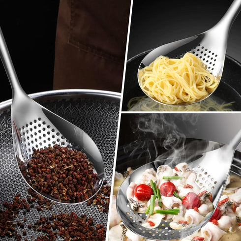 KAYCROWN Skimmer Slotted Spoon, 2 Pack Stainless Steel Pasta Spider Strainer Skimmer Ladle Spoon for Frying and Cooking, Frying Strainer Spoon, Ki...