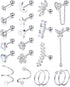 Florideco 21Pcs 16G Cartilage Earring Stud for Women Stainless Steel 20G Cartilage Hoop Earring Set Heart Flower Chain Dangle CZ Curved Tragus Con...