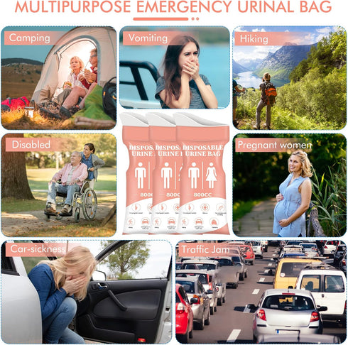 DIBBATU Disposable Urinal Bag,12 PCS 800ML Emergency Urine Bag, Unisex Urinal Bag, Portable Camping Pee Bag, Travel Urine Bags Vomit Bag for Traff...