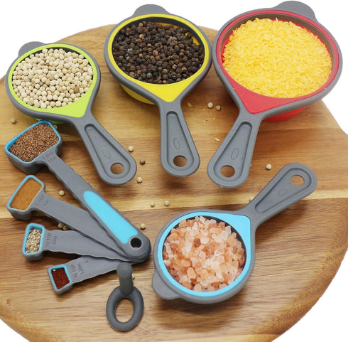 Smithcraft Silicone Measuring Cups and Spoons Set, Collapsible Measuring Cups Set for Baking & Kitchen Colorful Measure...
