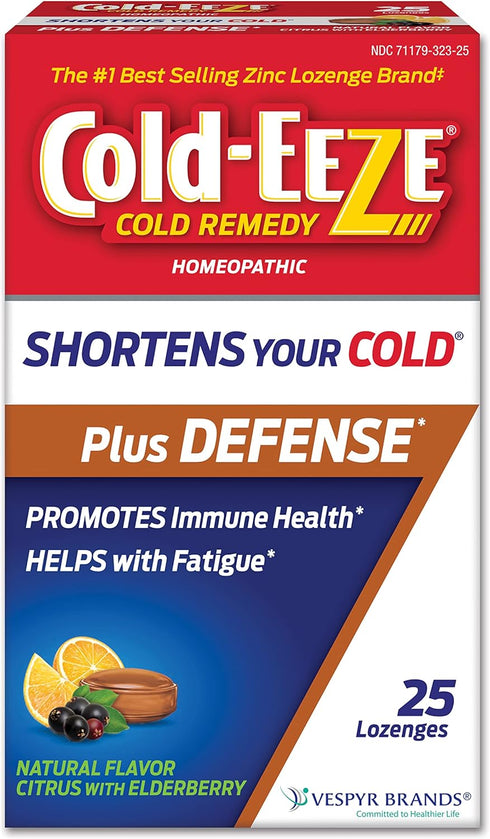 Cold-Eeze Plus Defense Natural Citrus with Elderberry Zinc Lozenges, Homeopathic Cold Remedy, Shortens Common Cold Symptoms, Promotes Immune Healt...