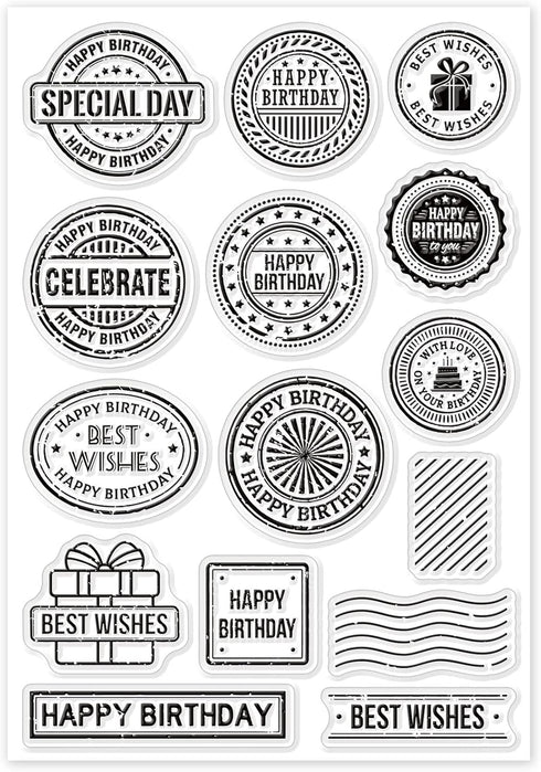 GLOBLELAND Birthday Theme Postmark Clear Stamps for DIY Scrapbooking Label Retro Background Silicone Stamp Seals Journals Decorative Cards Making ...