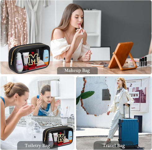 Initial Clear Make Up Bag Travel Toiletry Bag Clear Makeup Bag Cosmetic Travel Beach Toiletry Bag Car Organizer Essentials for Women Men | Gifts f...
