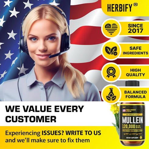 HERBIFY Mullein Drops - Lung Cleanse - Leaf Extract - Powerful Mullein for Immune Support,Detox & Respiratory Support - Made in USA - Lung Cleanse...