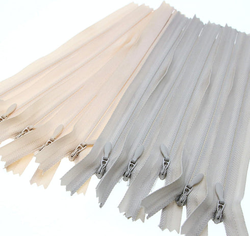 16 Inch Invisible Zippers Beige Grey Color 40.64 cm Closed End Nylon Coil Hidden Zipper for Sewing Craft Dress Pillow Bag Sofa Cushion Mixed 10 PC...