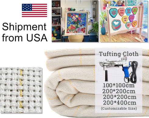 45" x 45" Large Primary Tufting Cloth with Yellow Marked Lines for Tufting Gun, Monks Cloth for Rug Making Kit – Includes 1 Yarn Threader & 2 Glue...